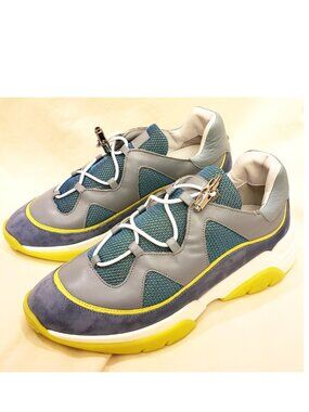 Longchamp Paris Women's Sneakers Size-EU-39/US-8 Leather Gray/Blue